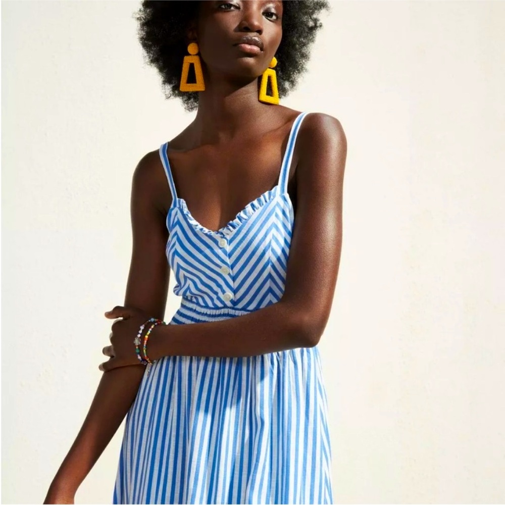 Zara Linen blend Seersucker midi dress